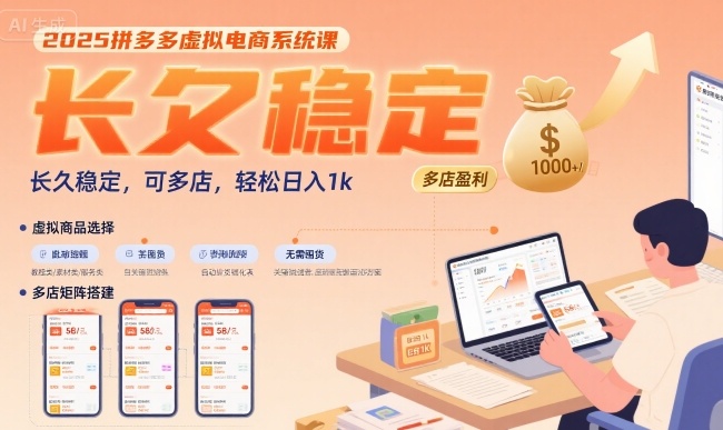 2025拼多多虚拟电商系统课，长久稳定，可多店，轻松日入1k_抖汇吧