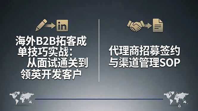 海外B2B拓客成单技巧实战：从面试通关到领英开发客户，代理商招募签约与渠道管理SOP_抖汇吧