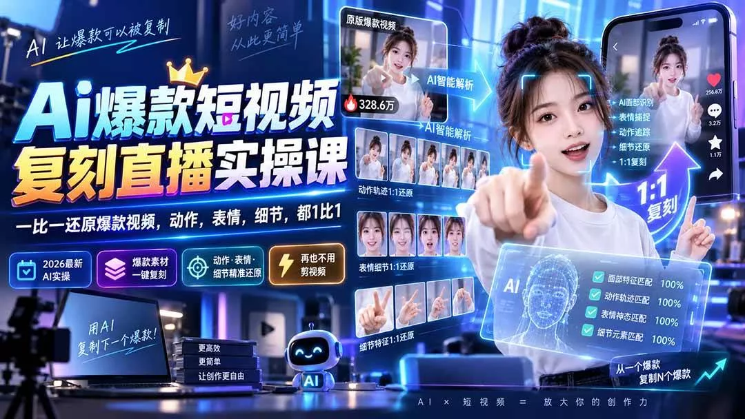 （20304期）最新Ai爆款短视频复刻直播实操课，一比一还原爆款视频，动作，表情，细节，都1比1_抖汇吧