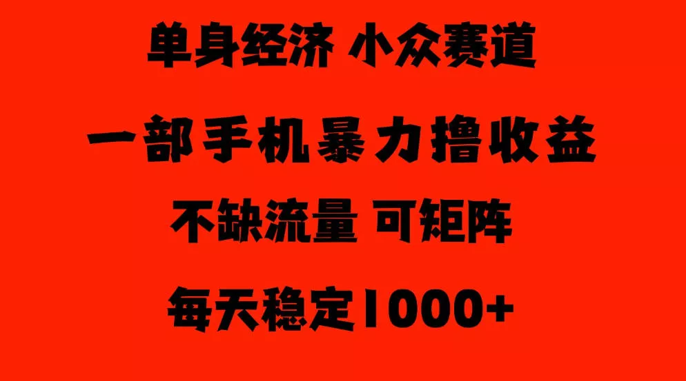26年暴力单身经济，稳定日入500-1k，不缺流量，流量极大，冷门小众赛道，门槛低小白轻松上手【揭秘】_抖汇吧