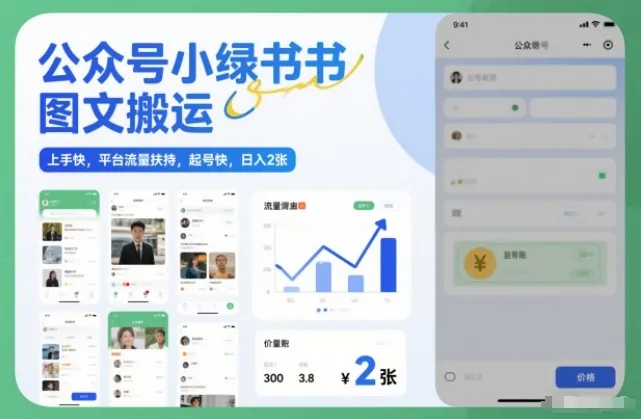 公众号小绿书图文搬运,上手快,平台流量扶持,起号快,日入2张_抖汇吧