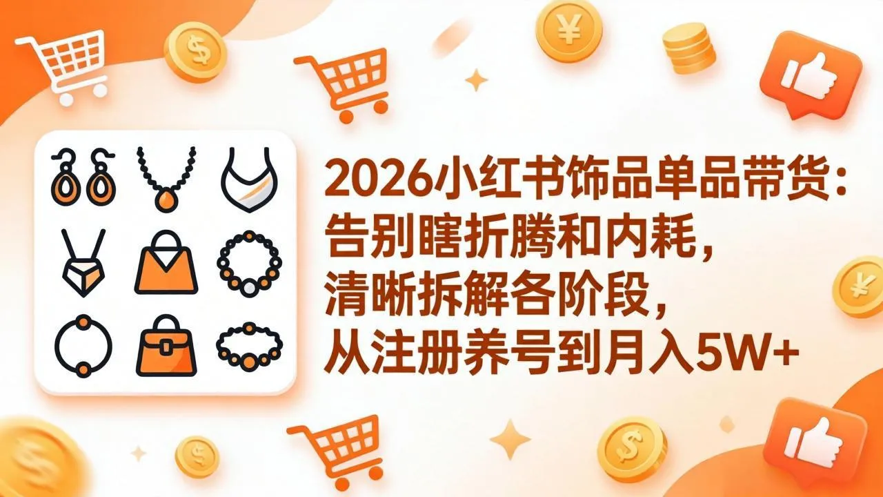 2026小红书饰品单品带货：告别瞎折腾和内耗，清晰拆解各阶段，从注册养号到月入5W+_抖汇吧