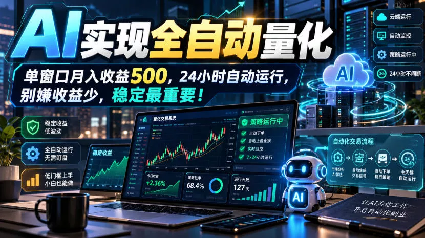 AI实现全自动量化，单窗口月入收益500，24小时自动运行，别嫌收益少，稳定最重要！【揭秘】_抖汇吧