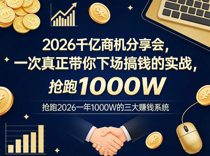 2026千亿商机分享会，一次真正带你下场搞钱的实战，抢跑2026一年1000W的三大賺钱系统_抖汇吧