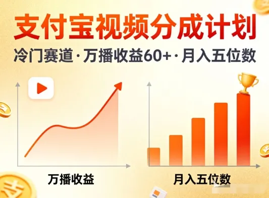 支付宝视频分成计划，做冷门赛道，万播收益60+，月入五位数！_抖汇吧