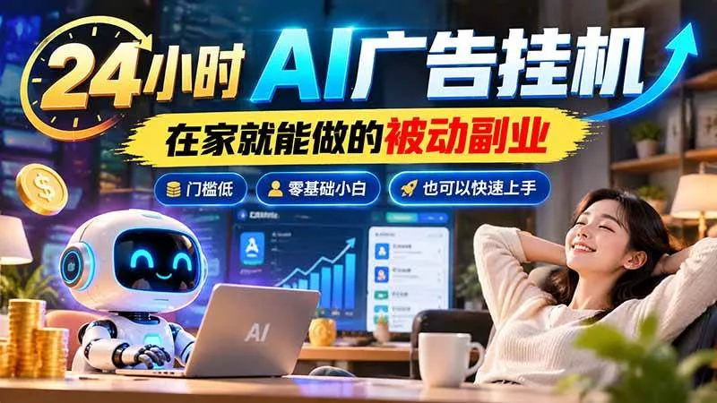 （21118期）24小时AI广告挂机｜在家就能做的被动副业，门槛低，零基础小白也可以快速上手_抖汇吧