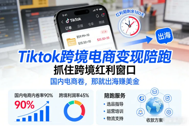 Tiktok跨境电商变现陪跑，抓住跨境红利窗口，国内电商卷，那就出海賺美金_抖汇吧