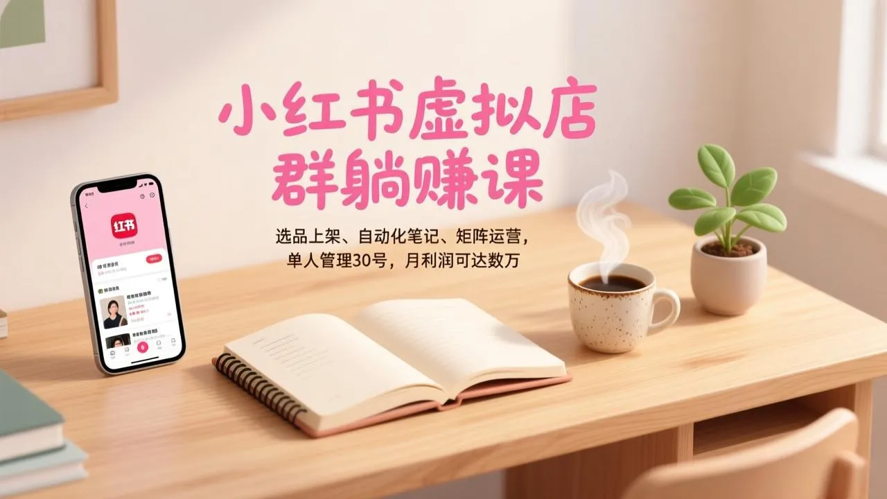 小红书虚拟店群躺赚课，选品上架、自动化笔记、矩阵运营，单人管理30号，月利润可达数万_抖汇吧
