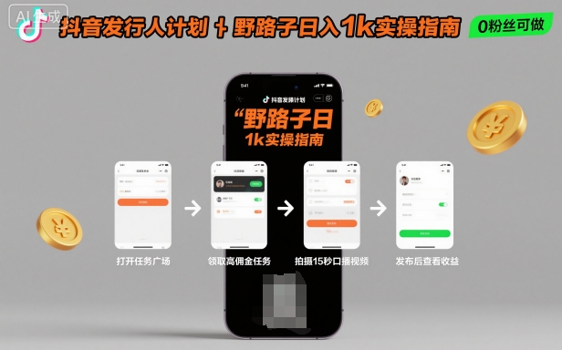 抖音发行人计划全新野路子玩法,随时随地,只要有手机,就能操作,日入1k+【揭秘】_抖汇吧