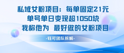 私域女粉项目：每单固定21块，单日变现超1k+，最好做的女粉项目_抖汇吧