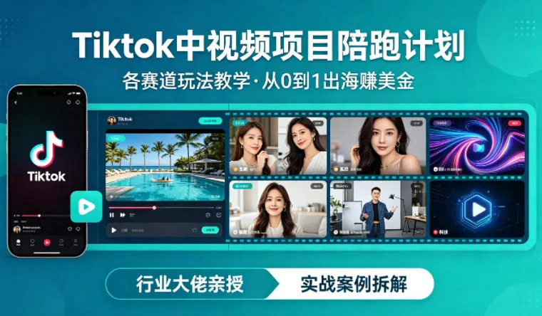 某大佬的Tiktok中视频项目陪跑,涵盖TK各个赛道玩法教学,从0到1出海賺美金