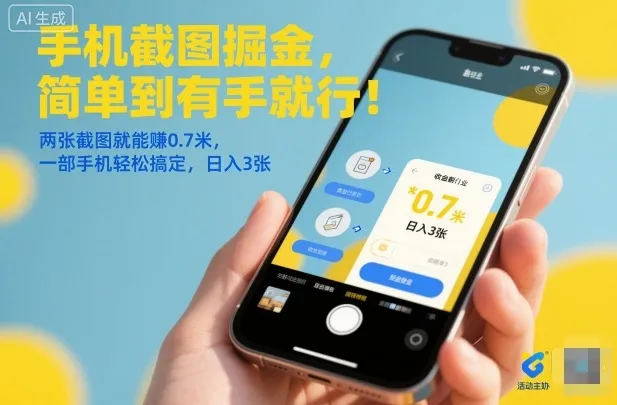 手机截图掘金，简单到有手就行！两张截图就能賺0.7米，一部手机轻松搞定，日入3张【揭秘】_抖汇吧