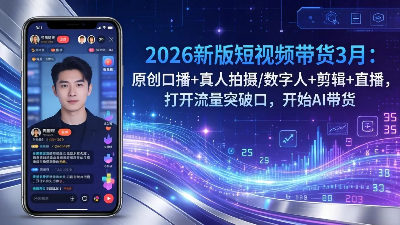2026新版短视频带货3月：原创口播+真人拍摄/数字人+剪辑+直播，打开流量突破口，开始AI带货_抖汇吧