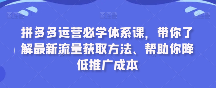 拼多多运营必学体系课程，最新流量获取方法、帮助你降低推广成本_抖汇吧