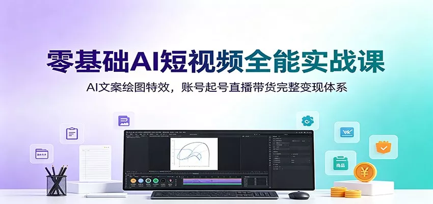 零基础AI短视频全能实战课：AI文案绘图特效，账号起号直播带货完整变现体系_抖汇吧