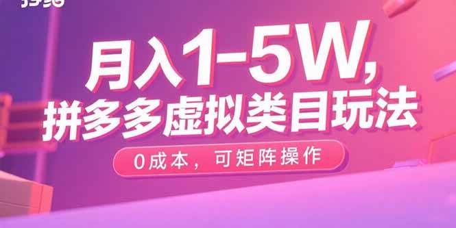 （15903期）月入1-5W，拼多多虚拟类目玩法，0成本，可矩阵操作_抖汇吧