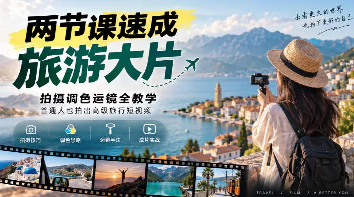 两节课速成旅游大片｜拍摄调色运镜全教学，普通人也拍出高级旅行短视频_抖汇吧