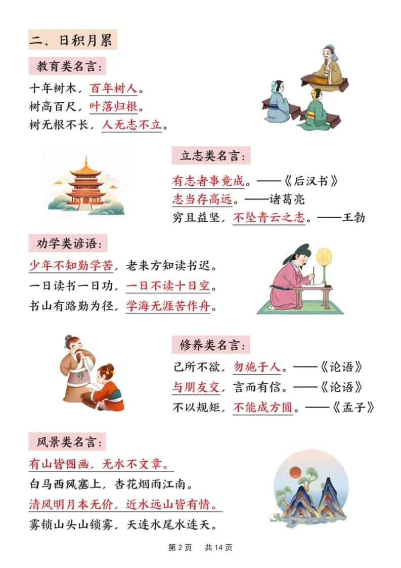 新二上语文全册高频考点汇总（期末复习古诗、名言、词汇、课文）14页_抖汇吧