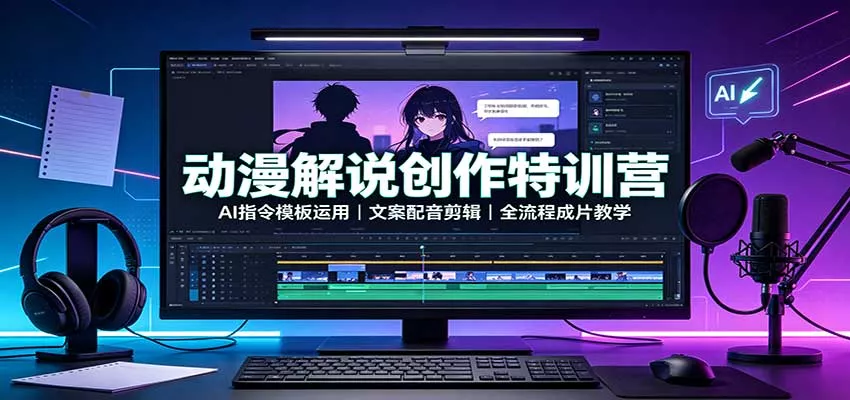 动漫解说创作特训营：AI指令模板运用，文案配音剪辑，全流程成片教学_抖汇吧