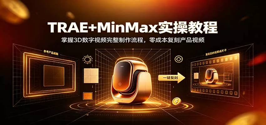 TRAE+MinMax实操教程：3D数字视频完整制作流程，零成本复刻产品视频_抖汇吧