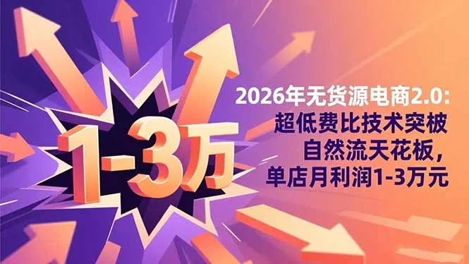 2026年无货源电商2.0【更新】：超低费比技术突破自然流天花板，单店月利润1-3万元_抖汇吧