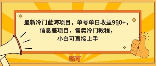 最新冷门蓝海项目，单号单日收益多张，信息差项目，售卖冷门教程，小白可直接上手_抖汇吧