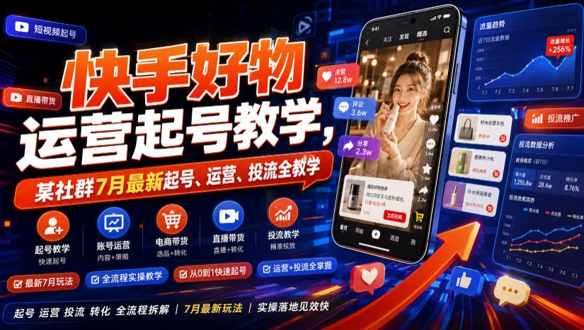 快手好物运营起号教学，某社群7月最新起号、运营、投流全教学_抖汇吧