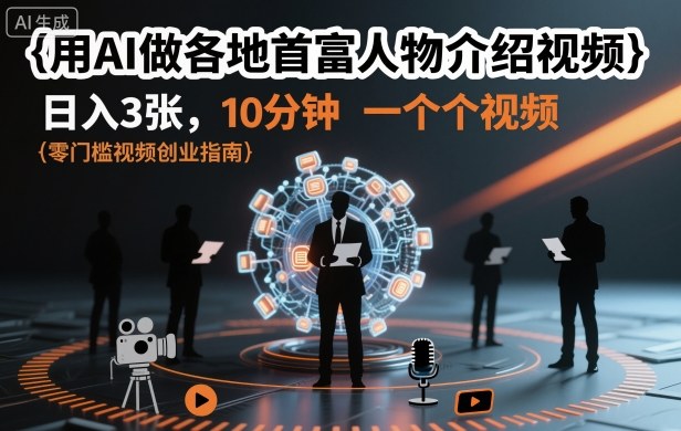 用AI做各地首富人物介绍视频，日入3张，10分钟一个视频_抖汇吧