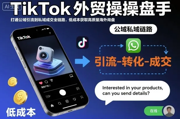 TikTok外贸操盘手，打通公域引流到私域成交全链路，低成本获取高质量海外询盘_抖汇吧