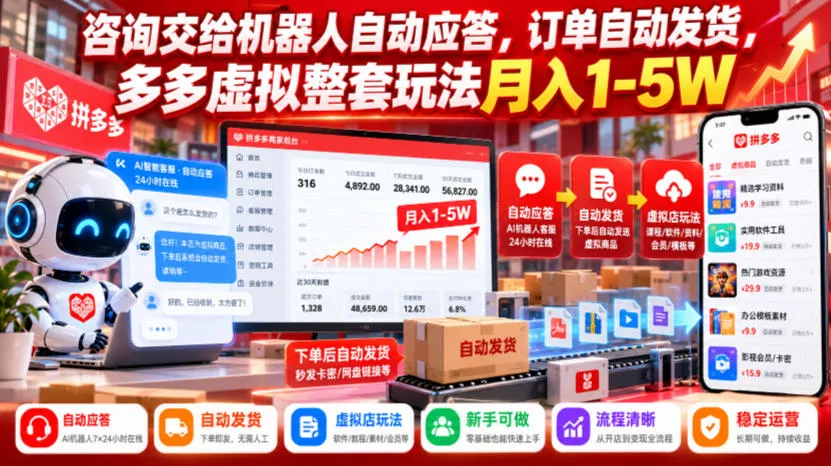 咨询交给机器人自动应答，订单自动发货，多多虚拟整套玩法月入1-5W【揭秘】_抖汇吧