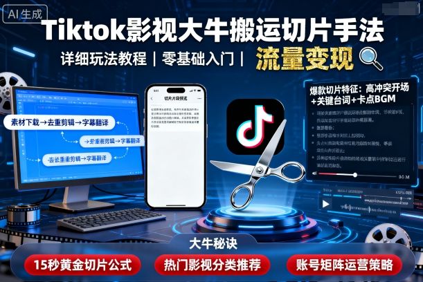 Tiktok影视大牛搬运切片手法，详细玩法教程_抖汇吧
