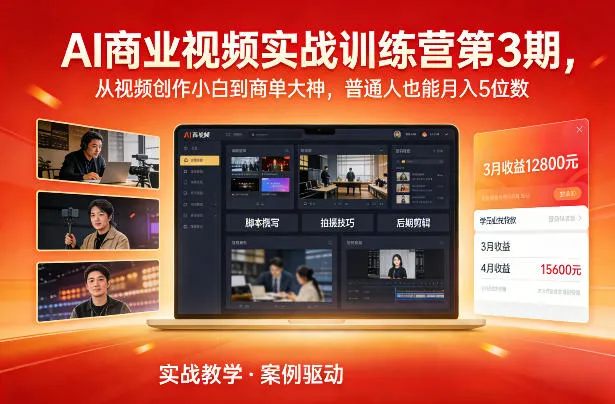 AI商业视频实战训练营第3期,从视频创作小白到商单大神,普通人也能月入5位数_抖汇吧