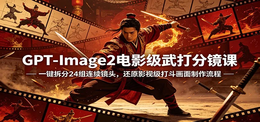 GPT-Image2电影级武打分镜课：一键拆分24组连续镜头，还原影视级打斗画面制作流程_抖汇吧