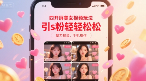 四开屏美女视频玩法，引s粉轻轻松松，暴力掘金，手机操作【揭秘】_抖汇吧