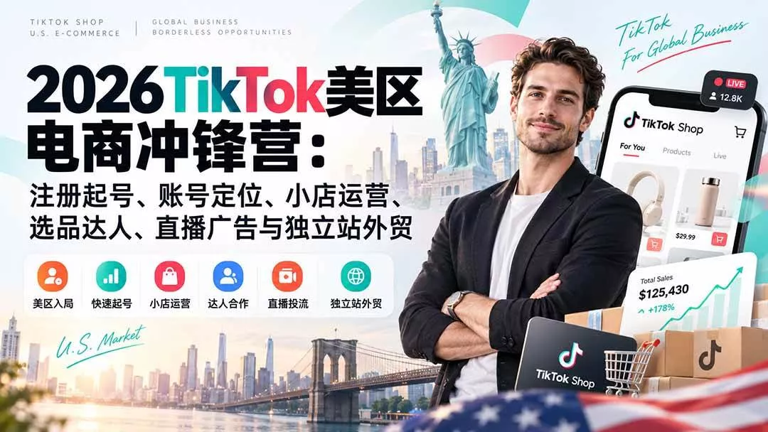 （20858期）2026TikTok美区电商冲锋营：注册起号、账号定位、小店运营、选品达人、直播广告与独立站外贸_抖汇吧