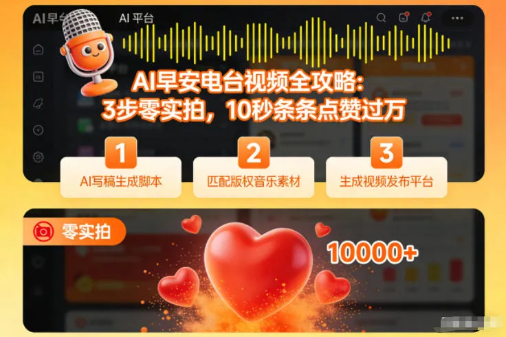 AI早安电台视频全攻略：3步零实拍，10秒条条点赞过万_抖汇吧