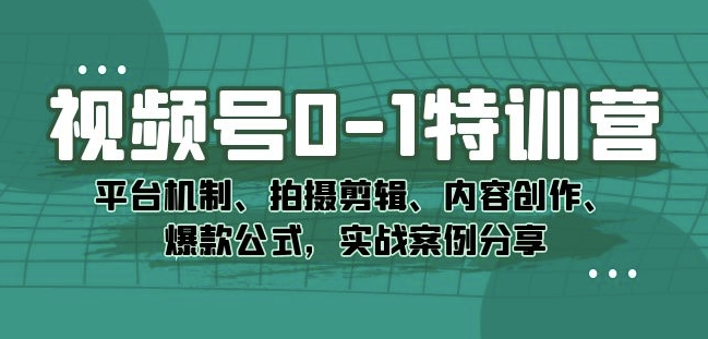 视频号0-1特训营的实战技巧：平台机制、拍摄剪辑、内容创作、爆款公式，实战案例分享_抖汇吧