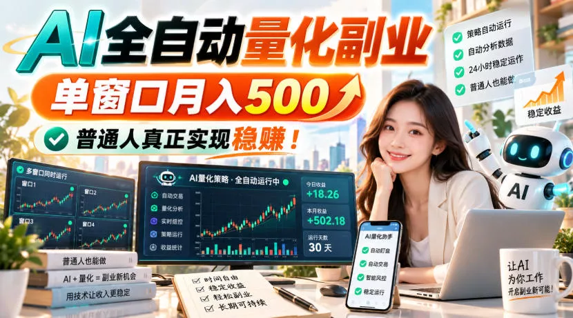 AI全自动量化副业，单窗口月入500，普通人真正实现稳賺！【揭秘】_抖汇吧