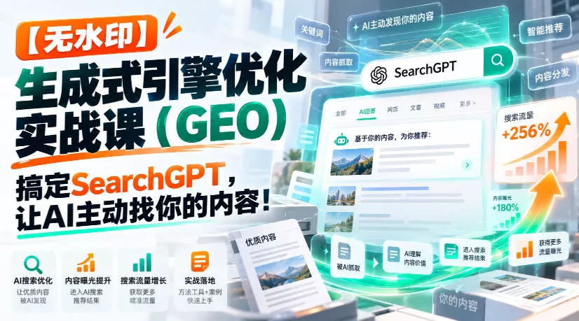 【无水印】生成式引擎优化（GEO）实战课：搞定SearchGPT，让AI主动找你的内容！【原创双语字幕】_抖汇吧
