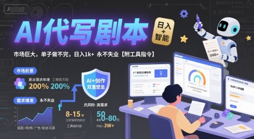 AI代写剧本，市场巨大，单子做不完，日入1k+ 永不失业【附工具指令】_抖汇吧