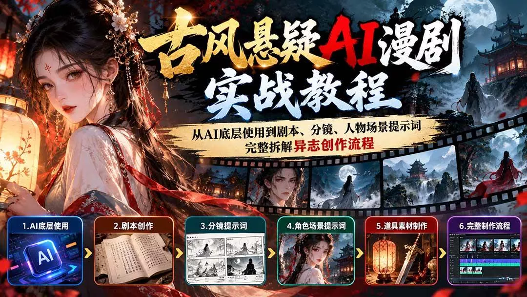 （20798期）古风悬疑AI漫剧实战教程：从AI底层使用到剧本、分镜、人物场景提示词，完整拆解异志创作流程_抖汇吧