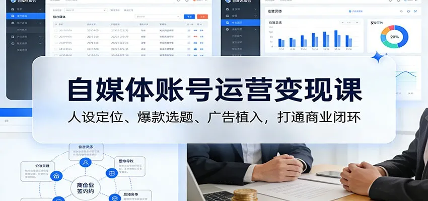 自媒体账号运营变现课:人设定位、爆款选题、广告植入,打通商业闭环_抖汇吧
