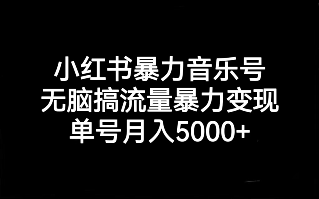 小红书暴力音乐号，无脑搞流量暴力变现，单号月入5000+_抖汇吧