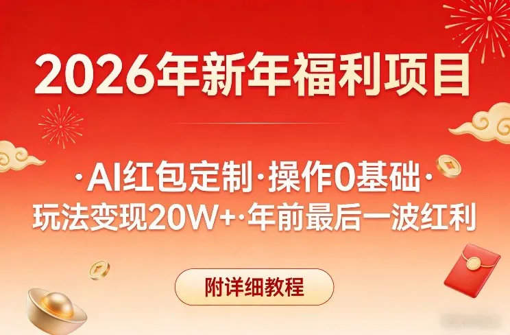 新年福利项目，AI红包定制，操作0基础，玩法变现20W+年前最后一波红利，附详细教程_抖汇吧