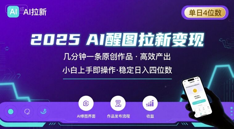 2025最强AI醒图拉新，几分钟一条原创作品，单日收入4位数，小白也能上手操作_抖汇吧
