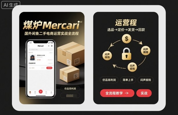 煤炉Mercari国外闲鱼二手电商运营实战全流程，仿品高利润，简单上手，闷声搞钱_抖汇吧