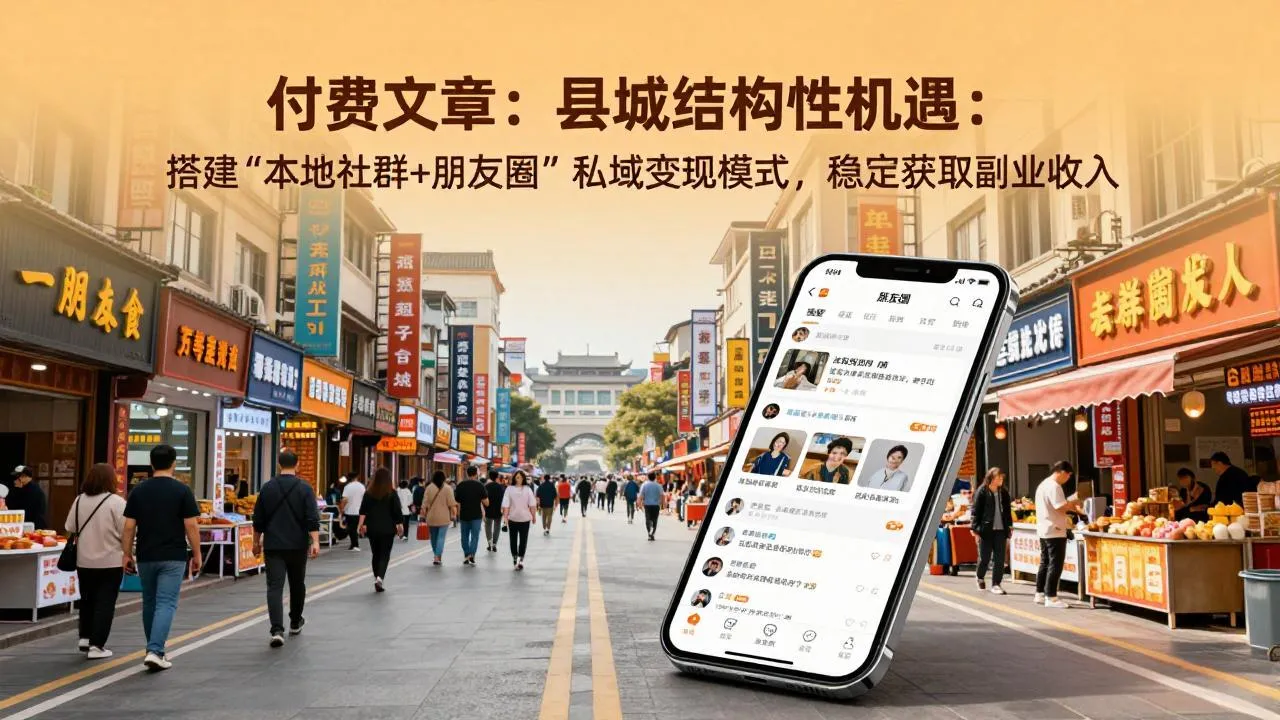 付费文章：县城结构性机遇：搭建“本地社群+朋友圈”私域变现模式，稳定获取副业收入_抖汇吧