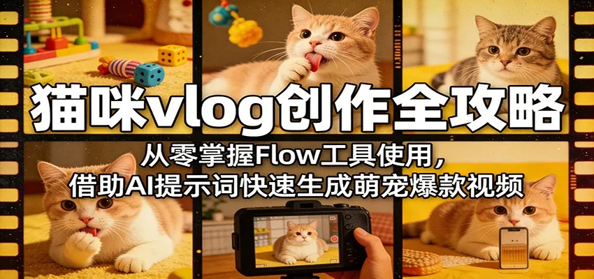 猫咪vlog创作全攻略:从零掌握Flow工具使用,借助AI提示词快速生成萌宠爆款视频_抖汇吧