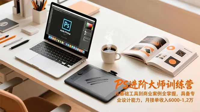 PS进阶大师训练营，从基础工具到商业案例全掌握，具备专业设计能力，月接单收入6000-1.2万_抖汇吧