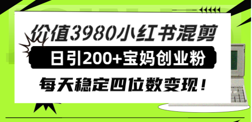 价值3980小红书混剪日引200+宝妈创业粉，每天稳定四位数变现！_抖汇吧